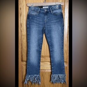 New Mavi Jeans Co Womens 24 Kerry Ankle Mid-Rise Straight Leg Fringe Medium Wash